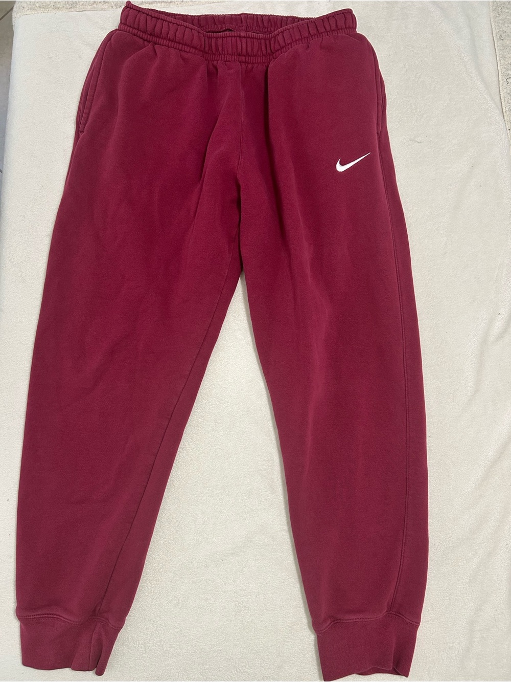Nike Burgundy Sweatpants with White Swoosh